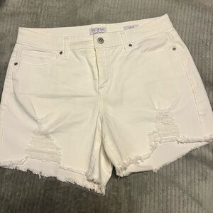 White Distressed Denim Shorts